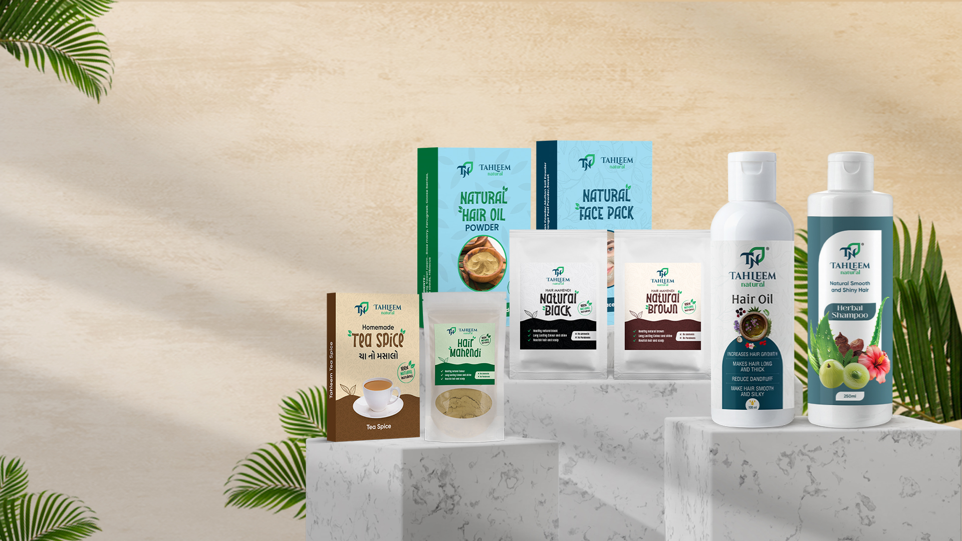 Herbal skincare products on table